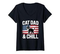 Donna Cat Dad And Chill Maglietta con Collo a V