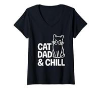 Donna Cat Dad And Chill Maglietta con Collo a V
