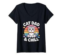 Donna Cat Dad And Chill Maglietta con Collo a V