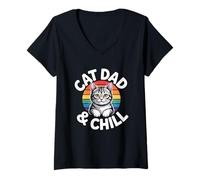 Donna Cat Dad And Chill Maglietta con Collo a V