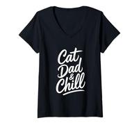 Donna Cat Dad And Chill Maglietta con Collo a V