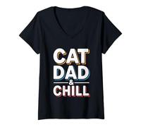 Donna Cat Dad And Chill Maglietta con Collo a V