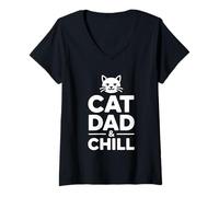 Donna Cat Dad And Chill Maglietta con Collo a V
