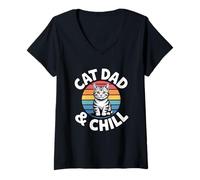 Donna Cat Dad And Chill Maglietta con Collo a V