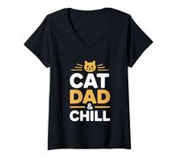 Donna Cat Dad And Chill Maglietta con Collo a V