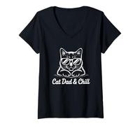 Donna Cat Dad And Chill Maglietta con Collo a V