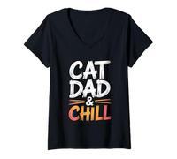 Donna Cat Dad And Chill Maglietta con Collo a V