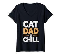 Donna Cat Dad And Chill Maglietta con Collo a V