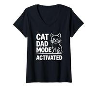 Donna Cat Dad Mode Activated Maglietta con Collo a V