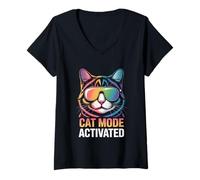 Donna Cat Dad Mode Activated Maglietta con Collo a V