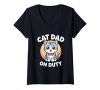 Donna Cat Dad On Duty Maglietta con Collo a V