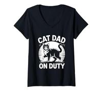 Donna Cat Dad On Duty Maglietta con Collo a V
