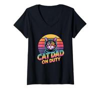 Donna Cat Dad On Duty Maglietta con Collo a V