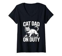 Donna Cat Dad On Duty Maglietta con Collo a V