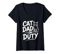 Donna Cat Dad On Duty Maglietta con Collo a V