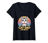 Donna Cat Dad On Duty Maglietta con Collo a V