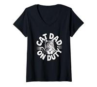 Donna Cat Dad On Duty Maglietta con Collo a V