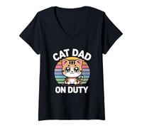 Donna Cat Dad On Duty Maglietta con Collo a V