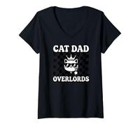 Donna Cat Dad Overlords Funny Feline Master Retro Checkered Maglietta con Collo a V