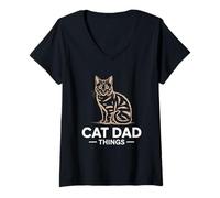 Donna Cat Dad Things Maglietta con Collo a V