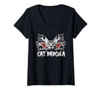 Donna Cat Dadcula Kitty Dracula Vampire Cat Dad Halloween Costume Maglietta con Collo a V