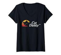 Donna Cat Daddy Vintage Eighties Style Cat Retro Distressed Maglietta con Collo a V