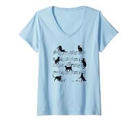 Donna Cat Funny - Note Musicali di Gatto Maglietta con Collo a V