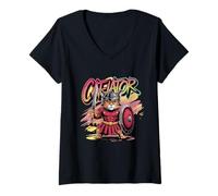 Donna Cat Gladiator Epic Warrior Amanti dei gatti Maglietta con Collo a V