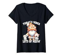 Donna Cat Gnome Graphic And Cute Kitten Funny Saying For Cat Lover Maglietta con Collo a V