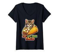 Donna Cat Got Your Taco - Cibo Divertente per Gatti Maglietta con Collo a V