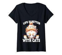 Donna Cat Grandma Life Is Better With Cats For Cat Mom And Dad Maglietta con Collo a V