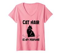 Donna Cat Hair Is My Perfume Humor Citazione Maglietta con Collo a V