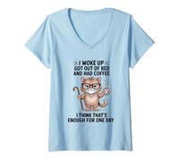 Donna Cat I Wake Up Si è alzato dal Letto e ha preso Un caffè Design Maglietta con Collo a V