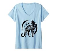 Donna Cat Midcentury Mid Century Retro Atomic Age Space Modern Maglietta con Collo a V
