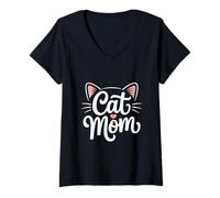 Donna Cat Mom Cart Mom Classic Minimalist Kitty Lover tee per le Maglietta con Collo a V