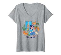 Donna Cat, Mom, Life Funny Coffee for Cat, Lovers Maglietta con Collo a V