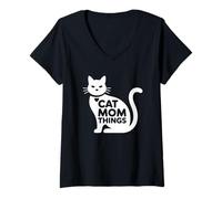 Donna Cat Mom Things Maglietta con Collo a V