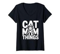 Donna Cat Mom Things Maglietta con Collo a V