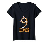Donna Cat Nine Lives - Sciarpa con Orecchie di Gatto Maglietta con Collo a V