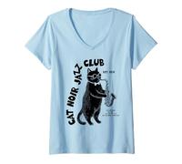 Donna Cat Noir Jazz Club Musica retrò Maglietta con Collo a V