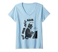 Donna Cat Noir Jazz Club Musica retrò Maglietta con Collo a V