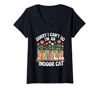 Donna Cat Owners Introverts Homebodies I Cant Go Indoor Cat Maglietta con Collo a V