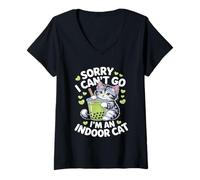 Donna Cat Owners Introverts Sorry I Cant Go Im An Indoor Cat Maglietta con Collo a V