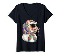 Donna Cat Pet Granny Square Crochet Yarn Crochet Lover Maglietta con Collo a V