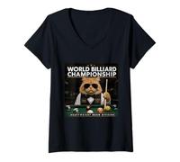 Donna Cat Playing Pool Billiards in Lounge Cool Funny Cats Maglietta con Collo a V