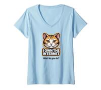 Donna Cat possiede Internet - Cosa Fai? Maglietta con Collo a V
