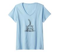 Donna Cat Punk Mohawk Drawing Art Maglietta con Collo a V