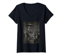 Donna Cat Selfie With Alien UFO Shirt Funny Philadelphia Invasion Maglietta con Collo a V