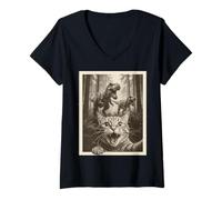 Donna Cat Selfie with T-Rex Dinosaur Funny Cat Maglietta con Collo a V