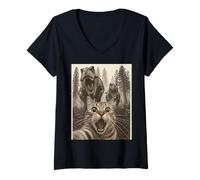 Donna Cat Selfie with T-Rex Dinosaur Funny Cat Maglietta con Collo a V